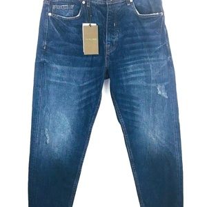 ZARA MAN Dark Denim Jeans Loose Fit Distressed